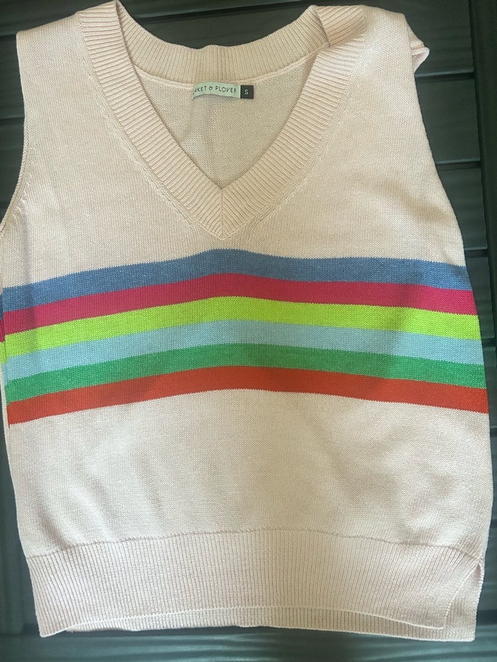 Zacket & Plover, Pale Pink, Rainbow Striped, Sweater Vest, Size Small